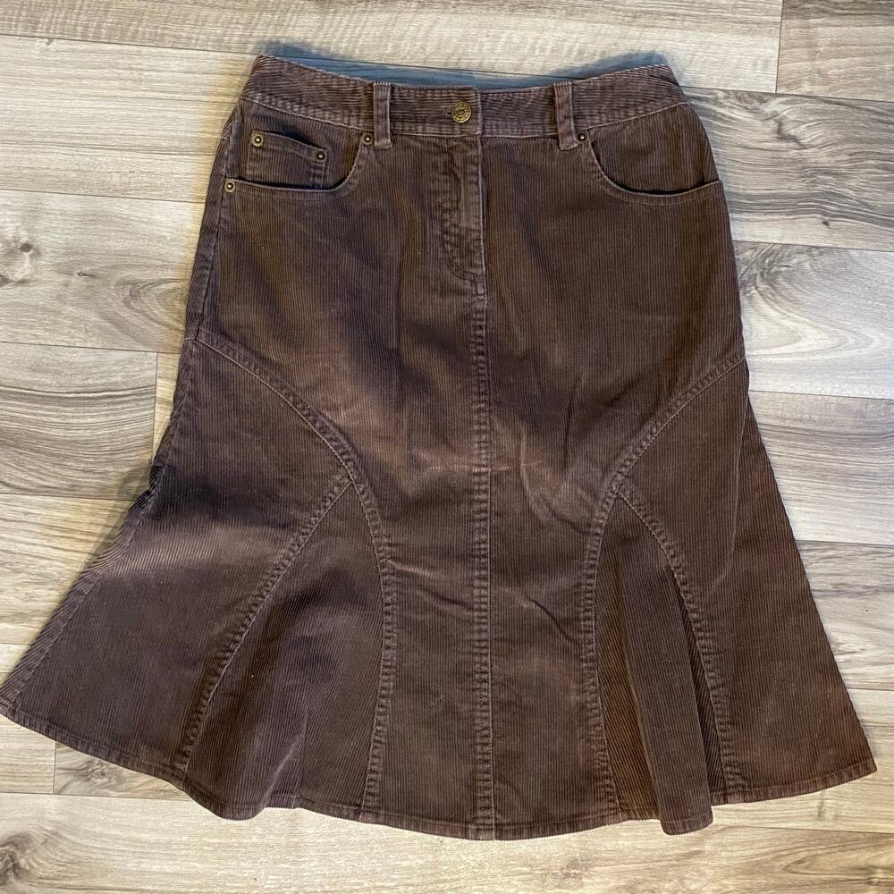 Garnet Hill 6P Brown All Cotton Corduroy Flared‎ Skirt